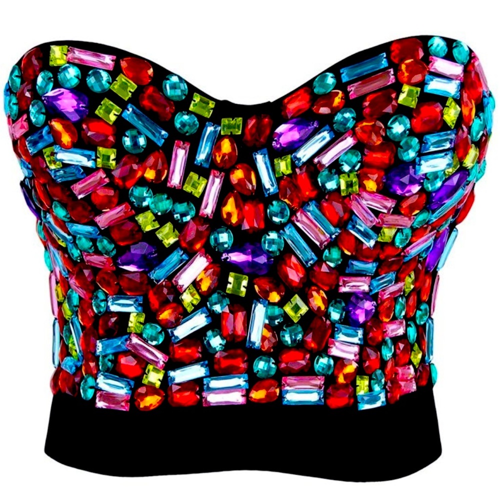 Colorful Rhinestone Push Up Bra Clubwear Rave Party
Bustier Crop Y2K Top corset